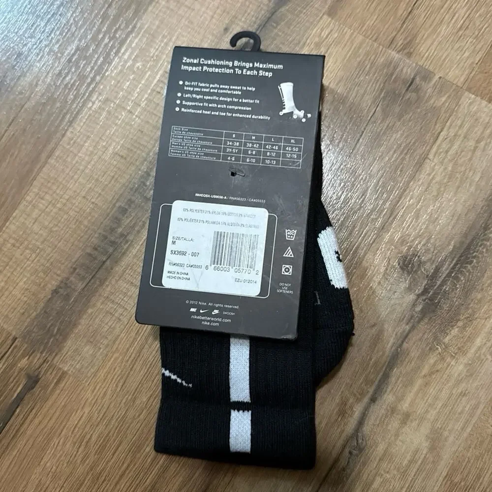 2012 Nike Elite Cushioned Basketball Dri-Fit Black White Vintage Crew Socks